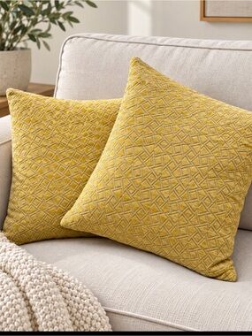 Textured Yellow Decorative Throw Pillow Pair